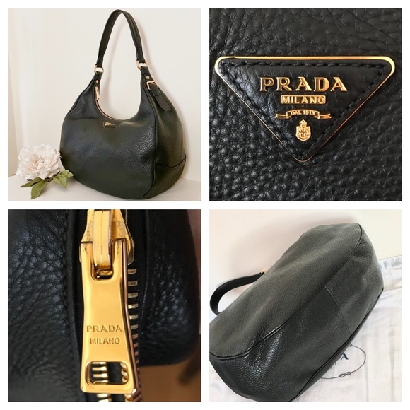 PRADA Black Leather Vitello Daino Large Hobo Bag - Picture 7 of 9